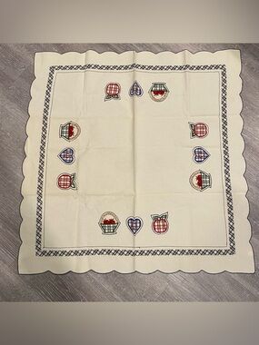 Vintage Linen Tablecloth Embroidered Apple Plaid Farmhouse Cottagecore Kitchen